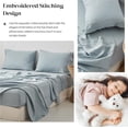 thumbnail image 4 of Simple&Opulence 100% Linen Sheet Set-Pure Linen Bedding Sheet-4 Pieces (1 Flat Sheet,1 Fitted Sheet,2 Pillowcase)-Embroidery Collection,Soft & Cozy,Cooling Bedding- King Size, Dusty Blue, 4 of 9