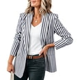 thumbnail image 2 of Ynynloco Women's Blazer Business Casual Striped Open Front Dressy 3/4 Ruched Sleeve Work Office Suit Jackets Blazer, 2 of 6