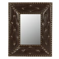 thumbnail image 3 of Brown Rectangle Decorative Wall Hanging Mirror,Rivet Decoration,PU Covered MDF Framed Mirror for Bedroom Living Room Vanity Entryway Wall Decor,21x26inch, 3 of 7