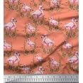 thumbnail image 1 of Soimoi Orange polyester Crepe Fabric Grass & Flamingo Bird Printed Fabric 1 Yard 52 Inch Wide, 1 of 1