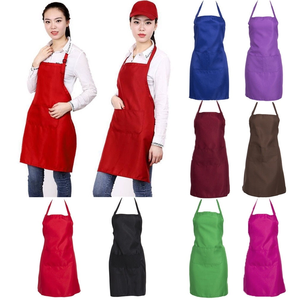 Fashion Men Women Solid Cooking Kitchen Restaurant Bib Apron Dress with Pocket 