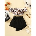 thumbnail image 3 of Kucnuzki Infant Baby Girl Clothes 18 Months Summer Skirt Sets 24 Months Short Bubble Sleeve Camouflages Prints One-Shoulder Crops Top Elastic Irregular Skirt 2PC Sets Black, 3 of 8