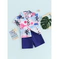 thumbnail image 3 of JYYYBF Toddler Boys Summer Outfits Tree Print Button Short Sleeve Beach Shirt and Elastic Shorts for 2 Piece Vacation Clothes, 3 of 7