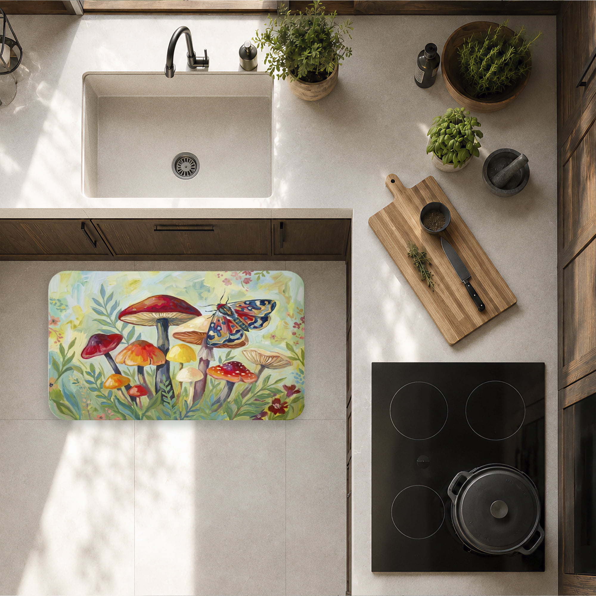 Stupell Industries Autumnal Mushrooms & Butterfly Printed Anti-Fatigue Floor Mat, design by Imagine It Images