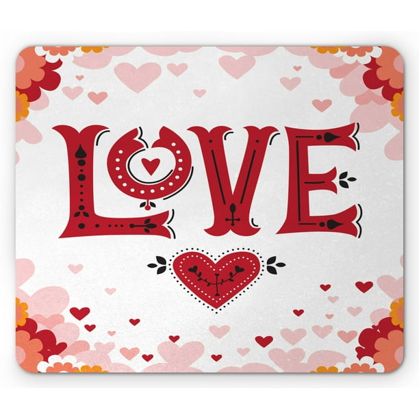 Vintage Valentine Mouse Pad, Love Typography With Pastel Hearts And 