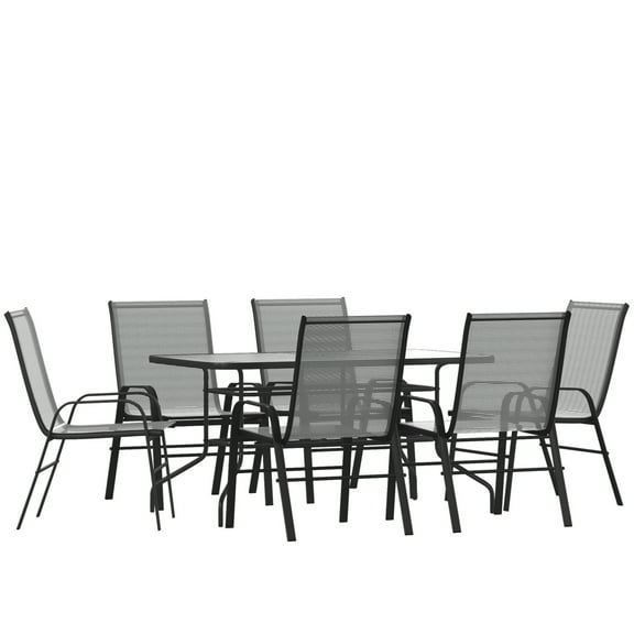 Flash Furniture Brazos Series 7-Piece Outdoor Rippled Glass Patio Table Set with 6 Chairs, Gray