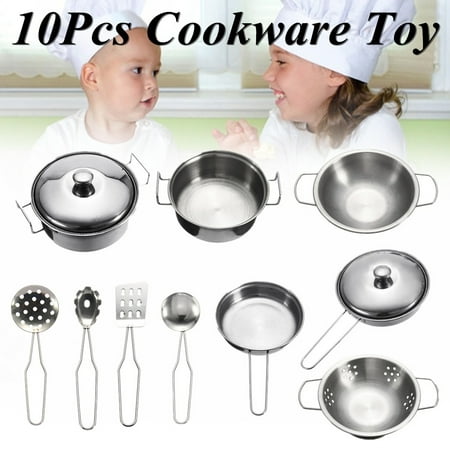 10pcs Stainless steel Cookware Kitchen Cooking Set Pots & Mini Pans Toy For Children Play House Toys, Simulation Kitchen
