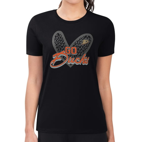 Women's G-III 4Her by Carl Banks Black Anaheim Ducks Super-Slim Fit Lightweight Animal Print Heart T-Shirt