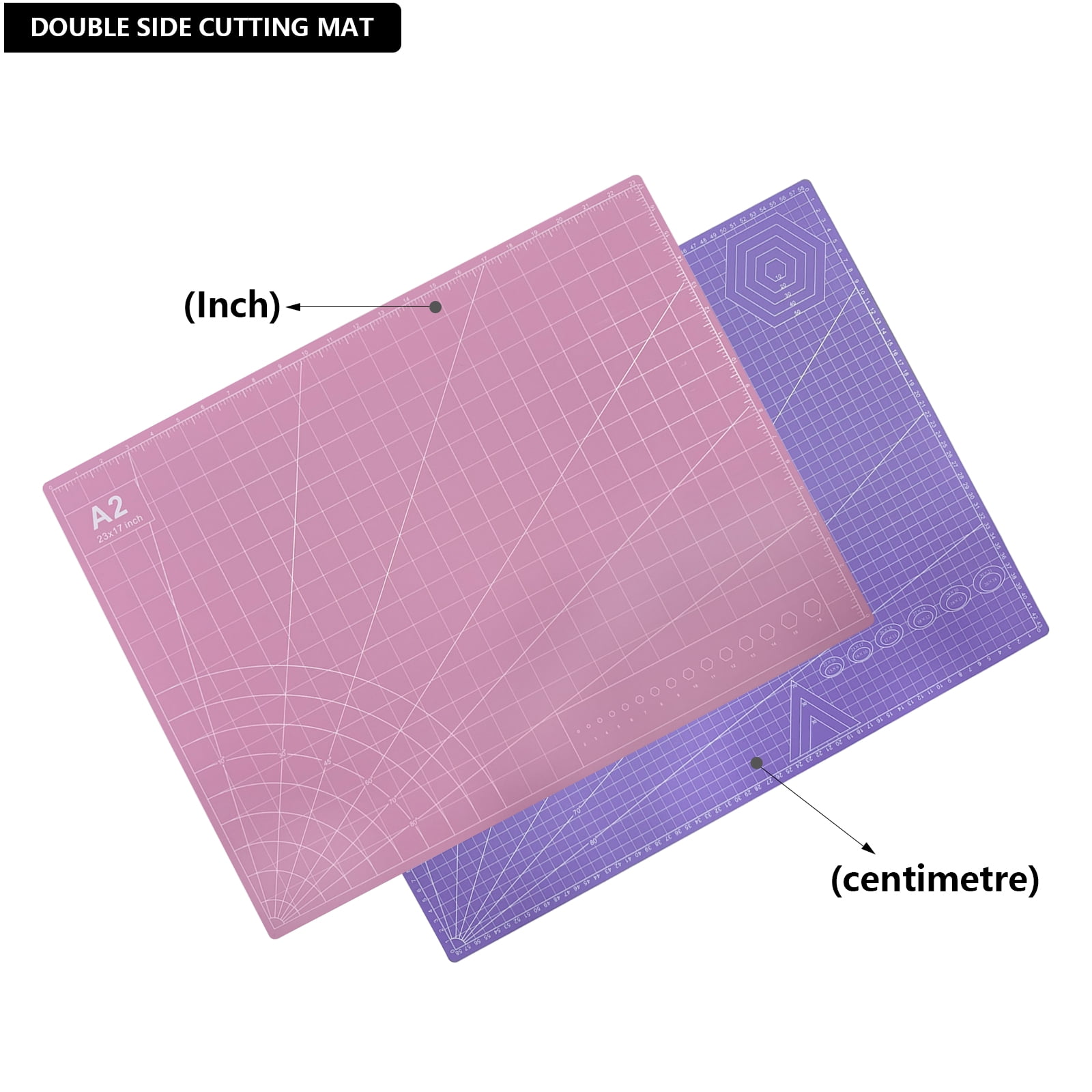 FrenzyBird 2 pcs 23" x 17" Large Self Healing PVC Cutting Mat, Double Sided, Gridded Rotary Cutting Board for Craft, Quilting, Fabric, Scrapbooking，Sewing（A2-Pink or Purple and Black or Gray）