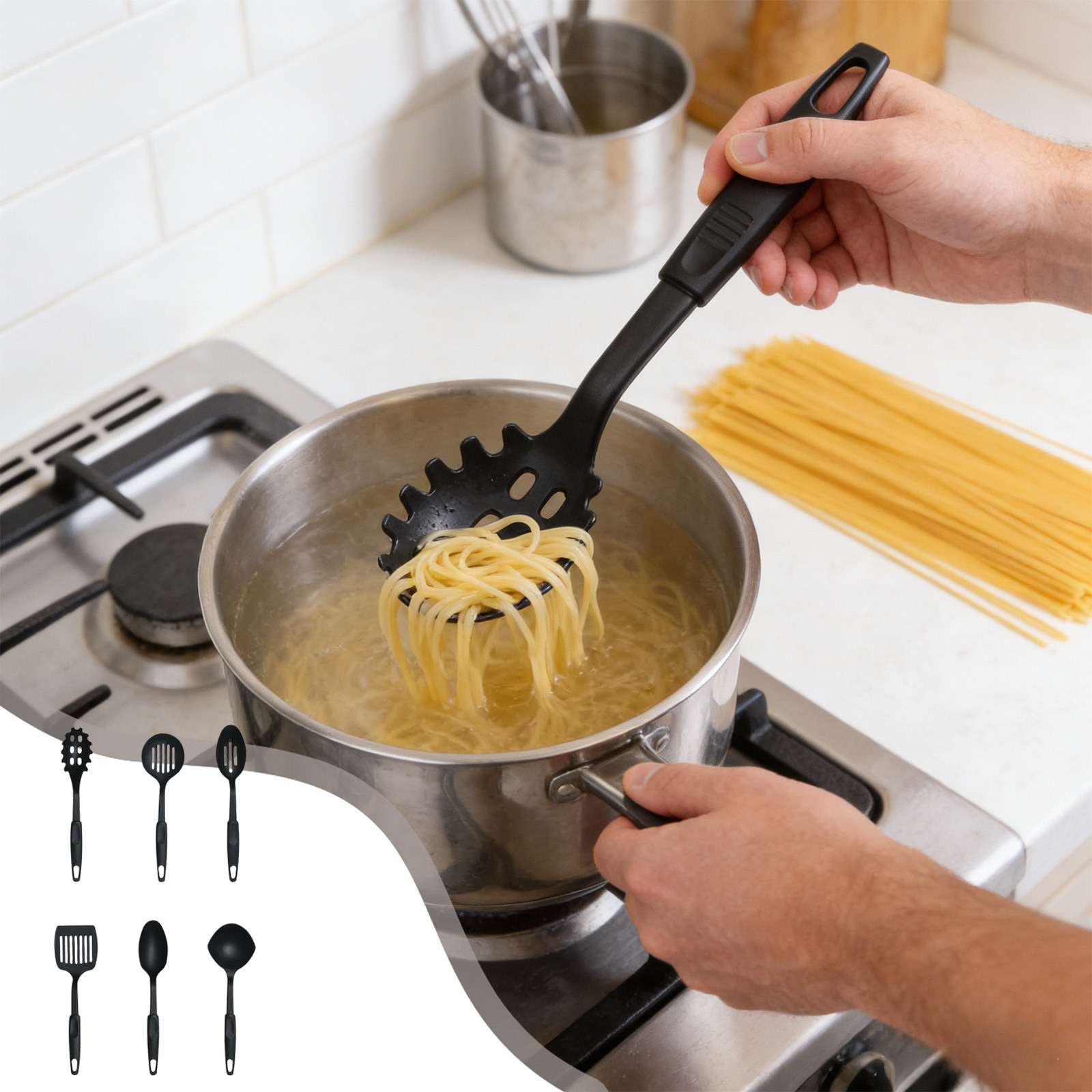 Inerposs 6-Piece Kitchen Utensil Set, Non-Stick Cooking Tools, Durable Ladle and Spatula, Easy to Clean Kitchenware for Home Cooking, Practical Kitchen Essentials for Everyday Use