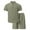 Army Green, variant on Stamzod Mens Summer Outfits 2 Piece Solid Color Stand-Up Short Sleeve Shirts and Shorts Set Daily Casual Loose Plus Size Sweatsuits for Men Gray XXL