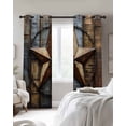 thumbnail image 4 of Rustic Star Brown Kitchen Curtains Vintage Farmhouse Wooden Grain Art Cafe Short Curtains for Bathroom Blackout Window Curtain Grommet Small Window Treatment Drapes for Bedroom Living Room 42"x45"x2, 4 of 9
