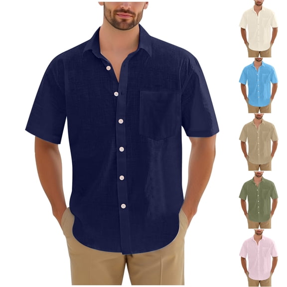 LWITHSZG Mens Short Sleeve Button Down Shirts Summer Breathable Plus Size Tops Fashion Loose T Shirt Dressy Casual Collared Blouses with Pocket