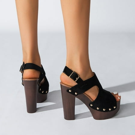 

PEASKJP Slippers Ladies Summer Solid Round Toe Comfortable Wedges Beach Sandals Cross Strappy Sandals Black 9