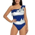 thumbnail image 2 of Picia Christmas Fir Tree Pattern Women's One Piece Swimsuits,One Shoulder Swimwear Asymmetric ,Ruffle Monokinis Bathing Suits,High Waisted Flattering Bathing Suits-, 2 of 8