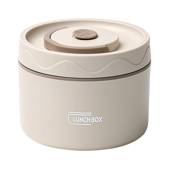 Insulated Food Jar with Handle,Stainless Steel Double Layer Soup Container Portable Round Shape Insulated Lunch Food Jar,Heavy-Duty Wide Mouth Bento Box for Work,Outdoor Dining (Off-white)