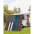 thumbnail image 4 of 4th of July RV Awning Sun Shade Screen 9'X7' American Flag Mesh Sunscreen Police Firefighter Blue Green Red Stripes Awning Shade Screen with Zipper UV Blocker Completed Kits for RV Motorhome Camper, 4 of 7