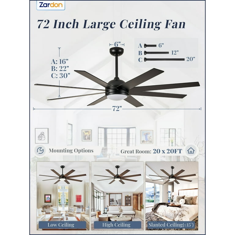goon72 ダークブラウン38 Zardon 72 inch Large Ceiling Fan with Light and Remote