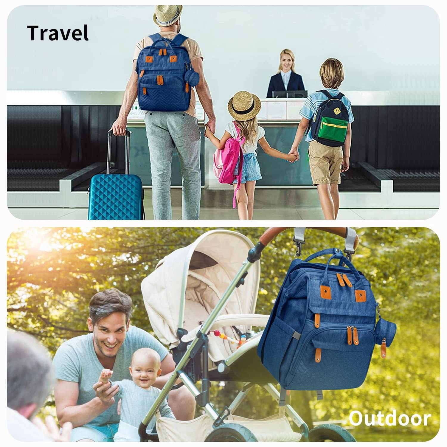 Diaper Bag Backpack, Large Baby Diaper Bags for Boys Girls, Baby Bag with USB Charging Port, Multifunction Waterproof Travel Back Pack for Moms Dads, Blue