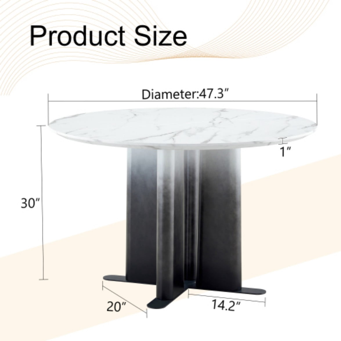 Round White Marble Dining Table, Modern MDF Kitchen Table for 2-4 People, Gradient Cross Base, Compact Table for Small Spaces, White & Black
