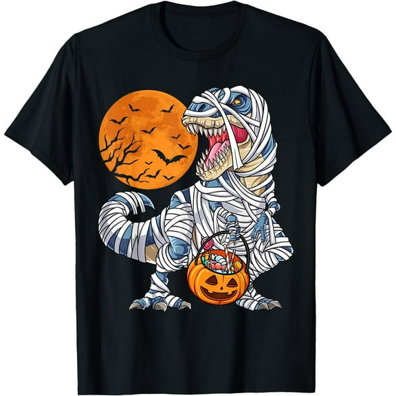 Halloween Dinosaur T rex Mummy Pumpkin Unisex T-Shirt for Men Women Kids