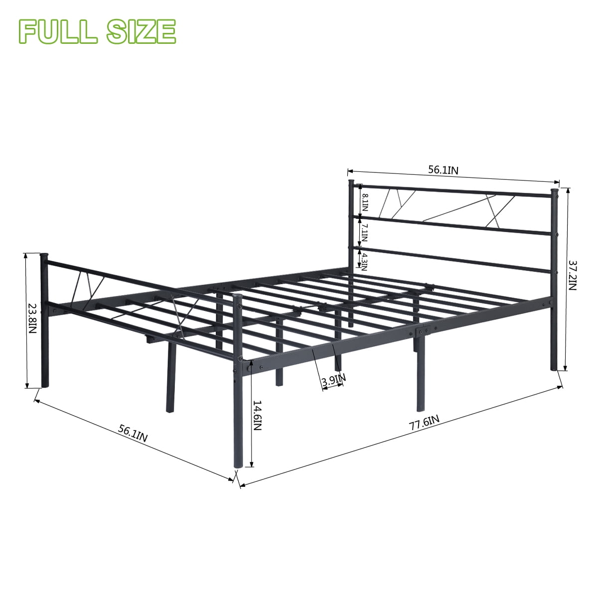 Geniqua Full Size Bed Frame Black Steel Platform Modern Headboard Footboard Foundation Tool Free Assembly No Box Spring Needed