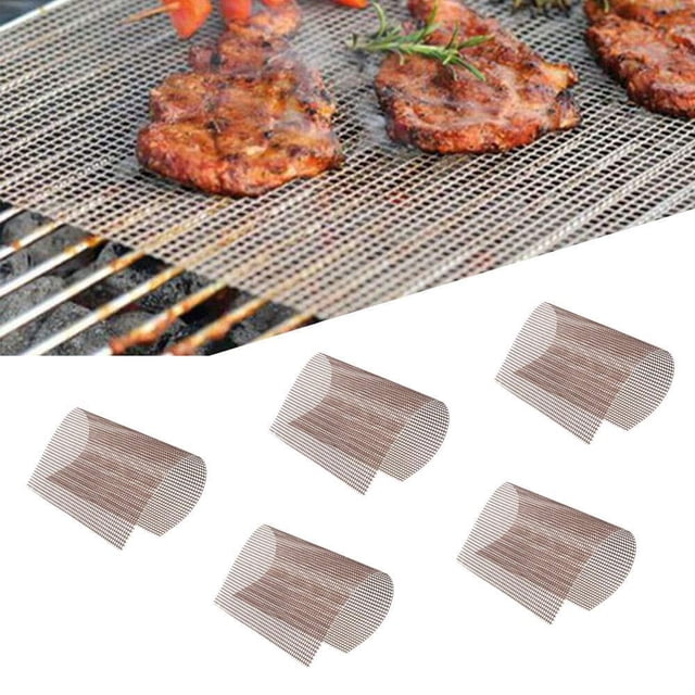 Juego de 5 alfombrillas de malla para parrilla de barbacoa, resistentes al calor, con revestimiento de PTFE, de fibra de vidrio, de teflón, para barbacoa, fáciles de limpiar, sin silicona, a
