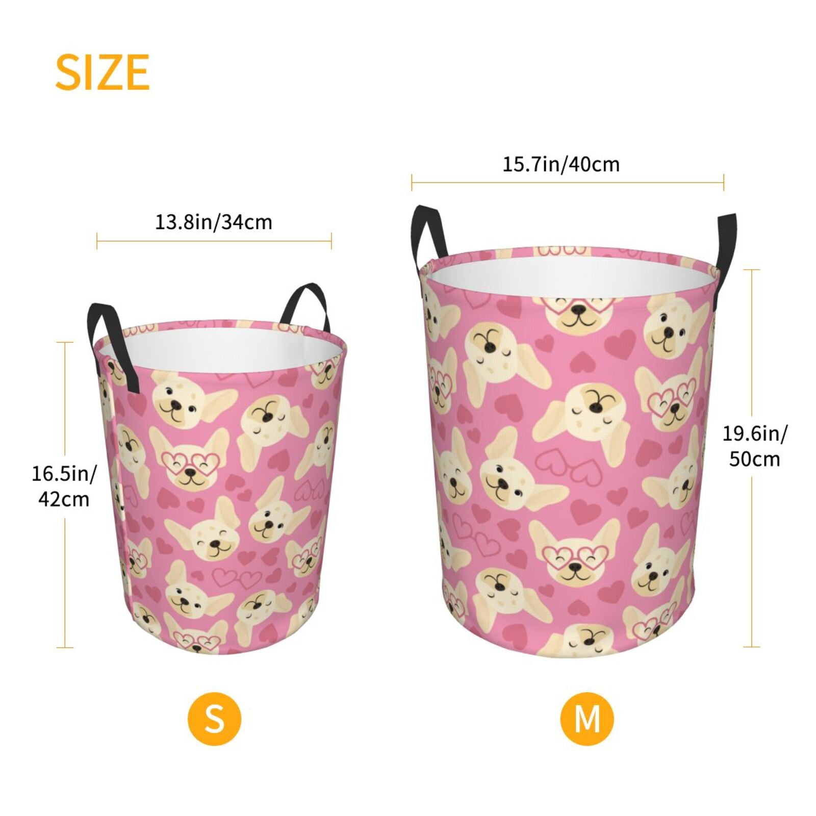 Large Laundry Basket with Handles - Cute French Bulldog Love Glasses Kids Baby Dirty Clothes Laundry Hamper for Bedroom Aesthetic