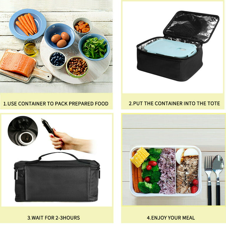 Car Lunch Box Bag Container Car Portable Electric Food Warmer Heating Oven  Black