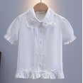 thumbnail image 1 of Odeerbi Camisa de Vestido de Algodón de Las Niñas Flor Bordado de Manga Corta Uniforme de La Escuela Con Bolsillo, 1 of 9