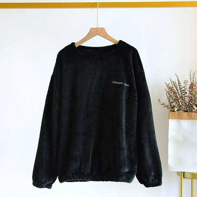 TIMIFIS Haut de Pyjama en Molleton pour Femmes, Chemise de Nuit Décontractée à Manches Longues, Col Rond Confortable, Vêtement de Nuit Léger et Doux, Couleur Unie Thermique, Vêtement de Détente, Mode, Élégant, Chaud
