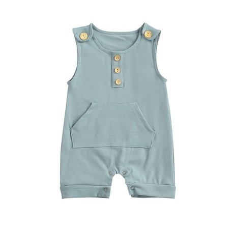 

One opening Baby Short Romper Sleeveless O-neck Jumpsuit with Pocket