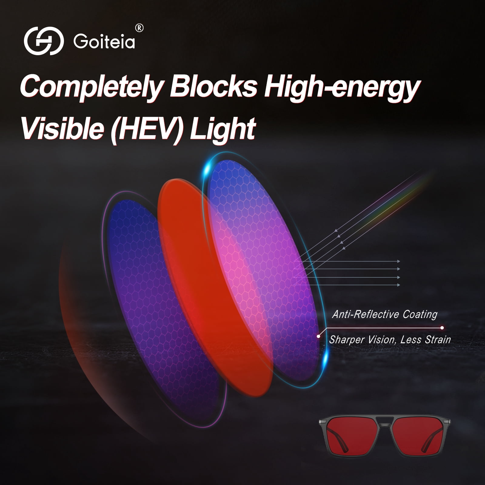 Goiteia Red Blue Light Glasses for Sleep-Blocking Blue & Green Light, Red Lens Glasses for Relieve Eye Strain & Improve Sleep
