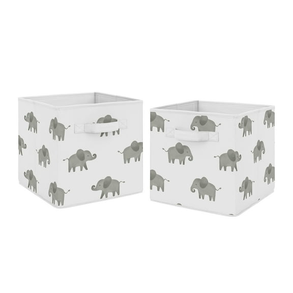 Sweet Jojo Designs Elephant Grey and White Fabric Storage Bins 2 Piece Set