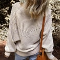 thumbnail image 2 of UJNDER Fall Winter Sweaters for Women Knit Striped Batwing Pullover Oversized Long Sleeve Khaki L, 2 of 5