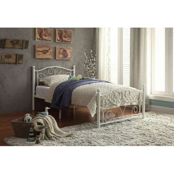 Topline Home Furnishings Lit jumeau blanc en métal