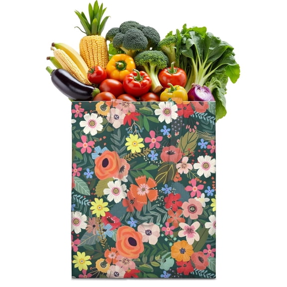 Romantic Floral Print Foldable Shopping Bag - Machine Washable & Spacious Grocery Tote