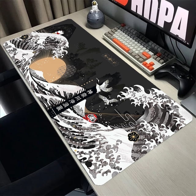 Alfombra de gran ola Off alfobrilla de ratón ordenador XXL para juegos, alfombrilla para juegos de alfombra para ratón teclado, alfombrilla para mesa con borde Anti-bloqueo de deslizamiento qiuyongming unisex