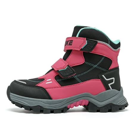 

Kids Girls Boys Hiking Boots Fleece Lined Soft Sole Anti Slip High Top Hook & Loop Fastener Sneakers Snow Boots For Outdoor Sports Hiking Climbing For Winter
