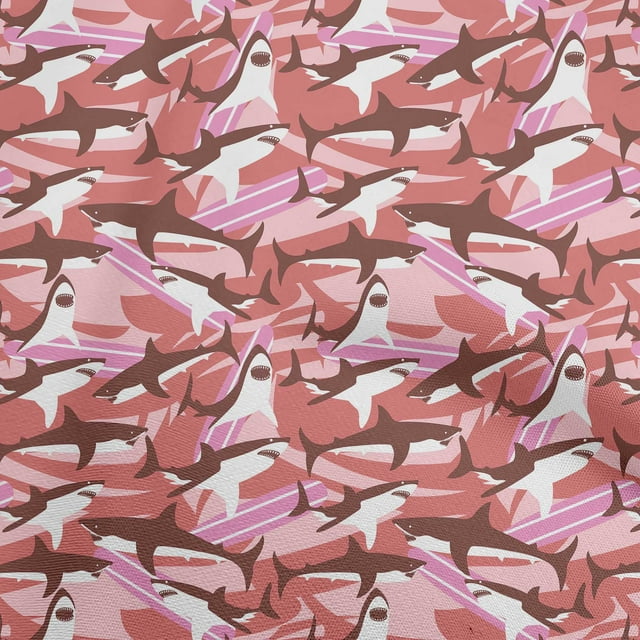 oneOone Cotton Poplin Pink Fabric Ocean Shark Craft Projects Decor Fabric Printed By The Yard 42 Inch Wide