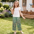 thumbnail image 3 of COEQINE Girls Ruffled Pants Elastic Waistband Long Trousers Track Pants with Pockets Wide Leg Trousers Loose Y2K Fashion Outfits for 13-14 Years, Retro Rose Vine Green, 3 of 8