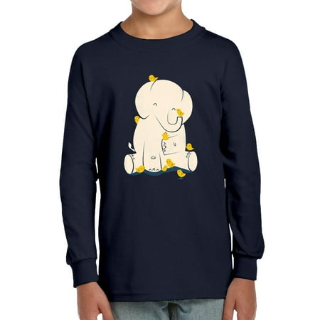 

Image Conscious Elephant With Birds Long Sleeve Toddler -Jay Fleck Designs Unisex 4 Toddler
