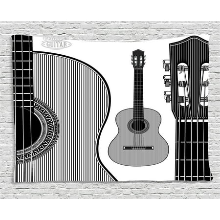 - Guitar Tapestry, Monochrome Design Striped Acoustic Classical Instruments Folk Country Music Concert, Wall Hanging for Bedroom Living Room Dorm Decor, 60W X 40L Inches, Black White, by Ambesonne