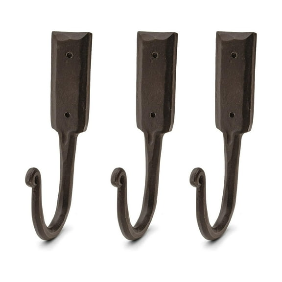 Kings County Tools Coat Hooks Heavy Duty 3-Pack - Large 6.5” Handmade Rustic Iron Wall Hooks, Black