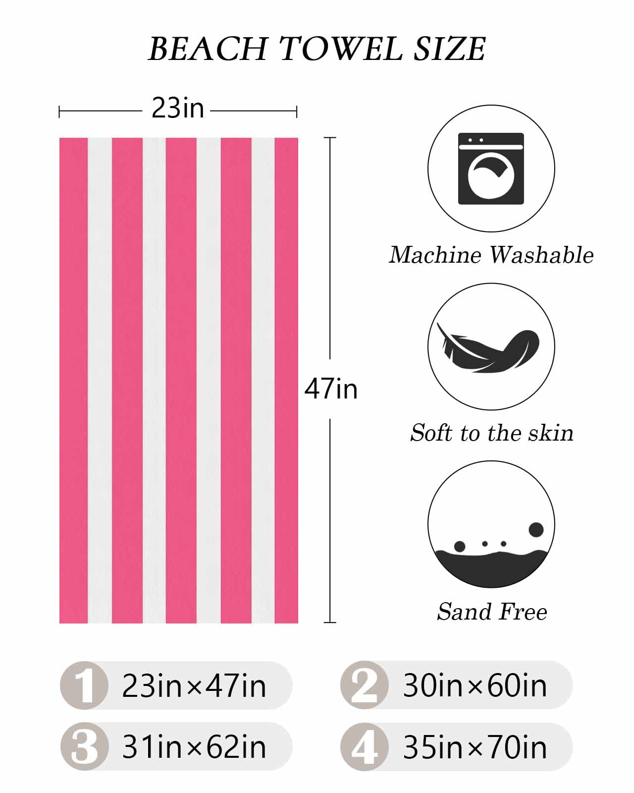 Pink Striped Beach Towels Oversized Super Absorbent, Modern Simple Monochrome Geometric White Lightweight Bath Towel Quick Dry Sets For Bathroom/Pool/Rv Camping/Beach Play/Gym Room/Picnic 23"x47"