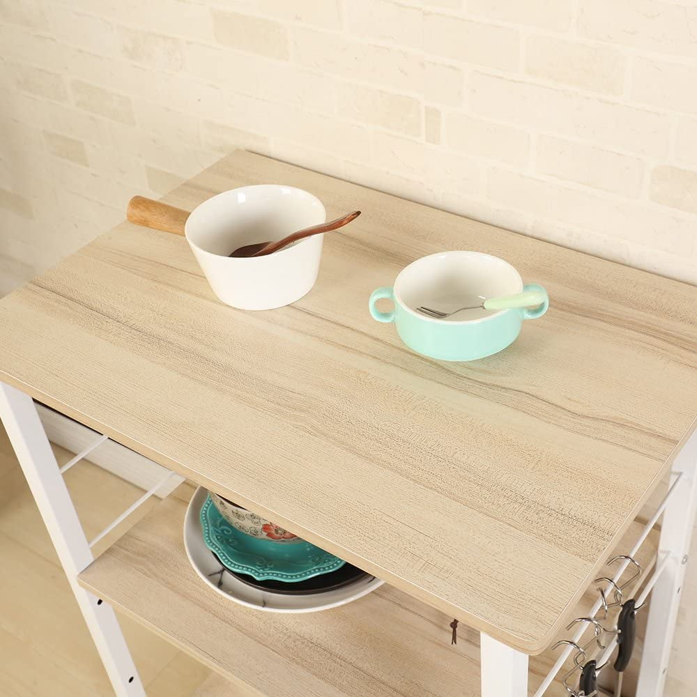 SogesPower 28.7" Wood Kitchen Mobile Island Cart 3-Tier with Wheels Functional Storage- Beige