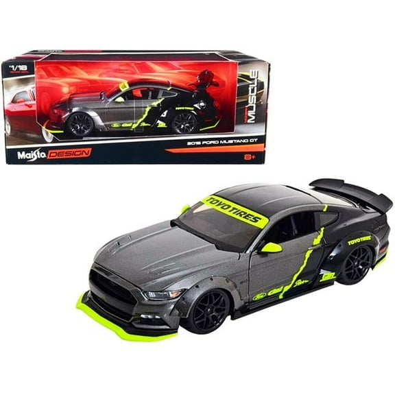 1-18 Diecast Series Modern Muscle 2015 Ford Mustang GT 5.0 Model Car, Gray Metallic & Black with Graphics