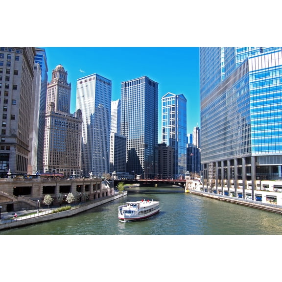 24x36 gallery poster, Chicago River with Ferry