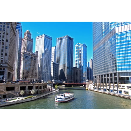 24x36 gallery poster, Chicago River with Ferry