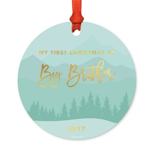 Metal Christmas Ornament, My First Christmas As Big Brother 2017, Winter Wonderland Forest, Includes Ribbon and Gift Bag